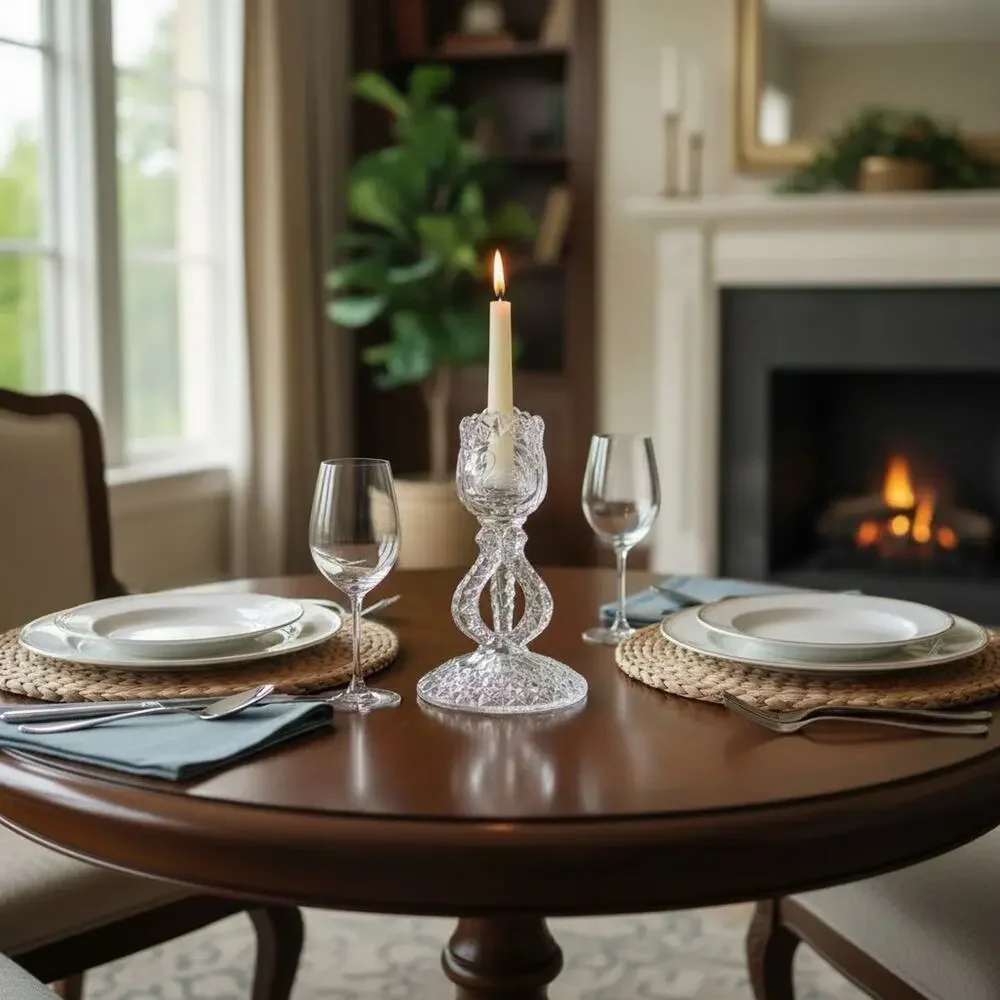 Vinatage Monarch Collection Lead Crystal Swann, Diamond Cut Taper Candle Holder